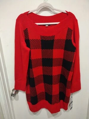 NWT Tommy Hilfiger Women's Buffalo Plaid Mini Sweater Dress Tunic Sz L-Holiday  - Image 1 of 4