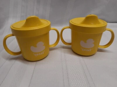 Juego de 2 tazas Pottery Barn Kids SIPPIE melamina AMARILLO Quack Foto 1 de 4