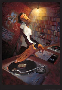 The DJ by Justin Bua Art Print Music Spinning Mixing Record Urban Poster 35x24 - Picture 1 of 1