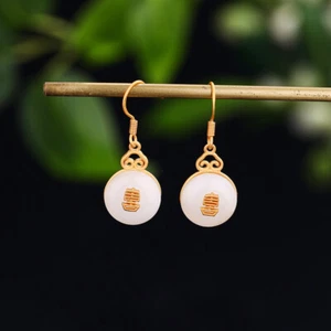 Jade Earrings 925 Silver Jewelry Charm Talismans Chalcedony Natural Women - Picture 1 of 7