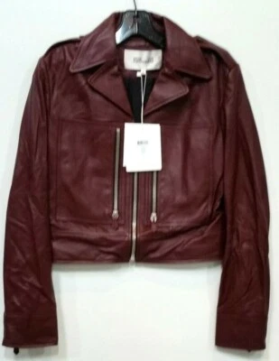 Chaqueta de moto de cuero Diane Von Furstenberg Denzel "Oxblood" talla 4 nueva con etiquetas Foto 1 de 4