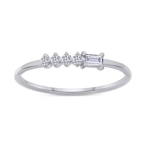 1/8 Ct Baguette & Round Diamond Engagement Promise Ring 14K Solid Gold Lab Grown - Picture 1 of 120