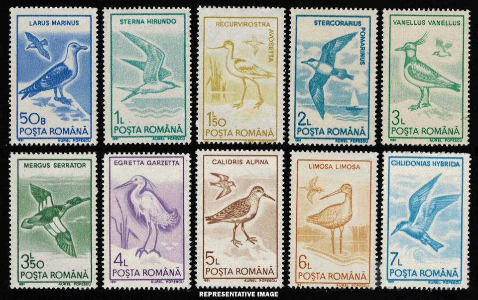 Rumania BIRDS 1991 Juego de 10 Scott # 3639-3648 COMO NUEVO NUNCA BISAGRAS Completo Foto 1 de 1