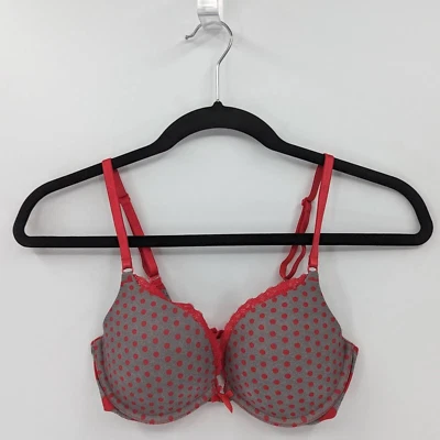 Sutiã Feminino Victoria's Secret 32C Vermelho Cinza Bolinhas Push Up-LEIA - Imagem 1 de 4