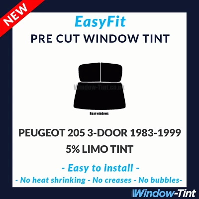 EasyFit Static Pre Cut Window Tint For Peugeot 205 3-door 83-99 - 5% Limo Rear - Image 1 of 3