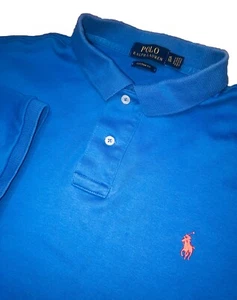 Polo Ralph Lauren Polo Shirt Men's XL Blue Custom Fit Pima Cotton Coral Pony - Picture 1 of 7