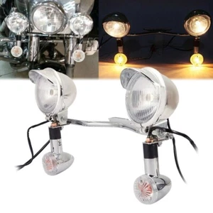 Motorcycle Passing Turn Signal Lamp Driving Fog Spot Light Bar Kit For Harley - Picture 1 of 10