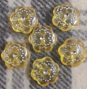 Cute Small Rhinestone Crystal Dots Flower Yellow Buttons 15mm 6pcs - Picture 1 of 6