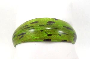 Art Glass Cuff Bracelet Hand Crafted Green with Black Speckles and Gold Flecks - Picture 1 of 11