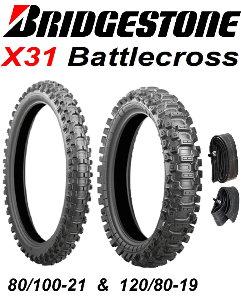 BRIDGESTONE X31 BATTLECROSS 80/100-21 & 120/80-19 MED TIRE SET +TUBES YAMAHA - Image 1 of 1