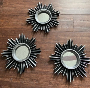 Three black/silver Sunburst Mirrors wall decor starburst replicas 10” lot of 3 - Picture 1 of 6