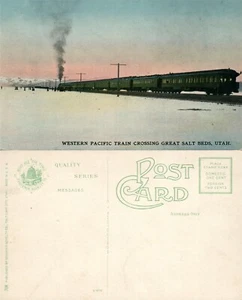 TREN DEL PACÍFICO OCCIDENTAL CRUZANDO GRANDES CAMAS DE SAL POSTAL ANTIGUA FERROCARRIL - Imagen 1 de 1
