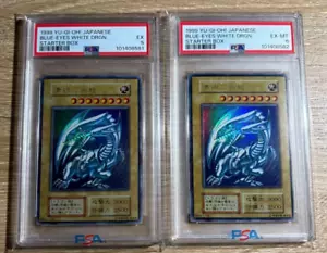PSA 5-6 set of 2 BLUE-EYES WHITE DRAGON Ultra Rare Starter Box Japanese - Picture 1 of 14