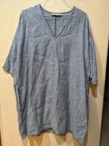 Abito a maniche corte Bryn Walker da donna blu Boxy Fit 100% lino a maniche corte taglia L - Foto 1 di 12