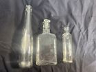 Bundle Of 3 Antique Bottles, Clear, Various Shapes, Flask Style,  Apothecary