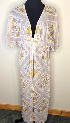 Maxi encubrimiento transparente para mujer XHIPIRATION M/L crema transparente boho kimono corbata delantera Foto 1 de 4