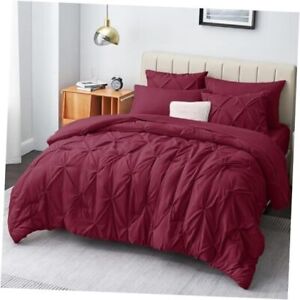  Comforter Set - 7 Pieces Comforters Size Burgundy Pintuck Bed in A King Red