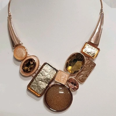 Collar babero llamativo oro rosa topacio marrón formas mixtas resina vidrio moda Foto 1 de 4