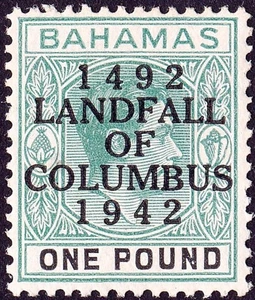 Bahamas - MNH Briefmarke, 1942, Sc# 129, SG# 175, MNH, 1 Pound, Aufdruck - Lot 532 - Bild 1 von 2
