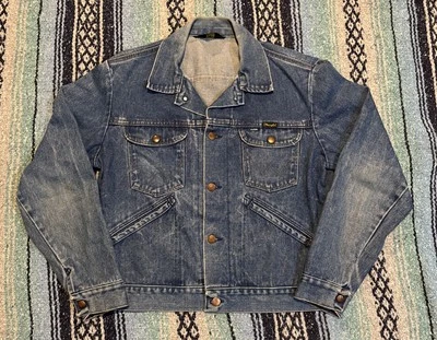 Chaqueta de Camionero Denim Wrangler Vintage Años 70 80 Talla M Desteñida Lavado Ligero Foto 1 de 4