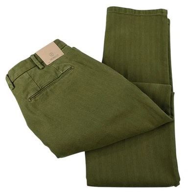 SANTANIELLO Green Single Pleat Cotton Stretch Chino Pants IT 50 US 33 Italy NWT - Image 1 of 3
