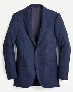 J Crew 36S Ludlow Essential Slim-fit jacket stretch four-season wool Blue Plaid - Picture 1 of 20