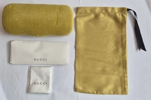 Gucci Large Yellow / Olive Hard Glasses/ Sunglasses Case + Cloth, Pouch & Papers - Picture 1 of 14