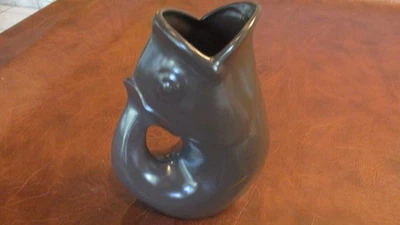 Large Dark Brown GurglePot Whimsical Fish Water Pitcher Vase 2006 9.5 Inch - Image 1 of 4