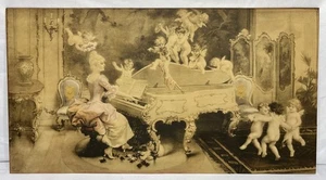 Antigua litografía coloreada a mano John Drescher dama con querubines Virgilio Tojetti - Imagen 1 de 8