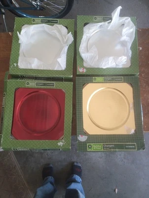 16- Holiday Time 13" Silver Chargers,    4- Red,  8-Silver,   4 Gold, NEW IN BOX - Image 1 of 4