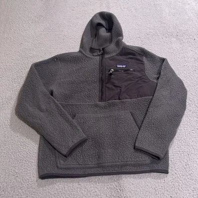 Patagonia Jacket Mens Small Gray Hooded Retro Deep Pile Pullover Fleece Pocket - Image 1 of 4