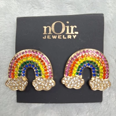 nOir Joyería Arco Iris Nube Cristal Estrás Pendientes Tono Dorado Multicolor Foto 1 de 4