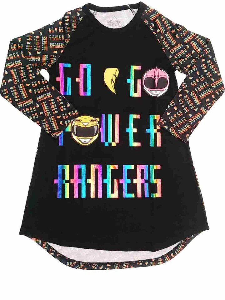 Girls Go Go Power Rangers Nightgown Metallic Rainbow Sleep Shirt XS 4/5 - Image 1 of 1