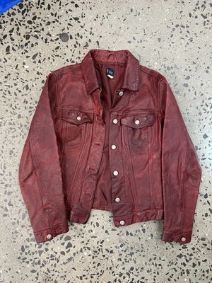 Chaqueta de camionero vintage de cuero roja envejecida talla mediana Foto 1 de 3