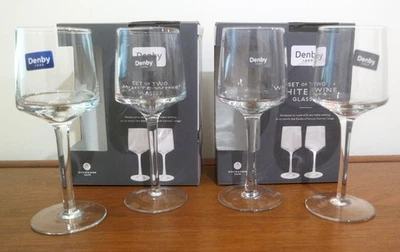 4 x Denby Mouth Blown Natural Canvas White Wine Glasses - Image 1 of 4