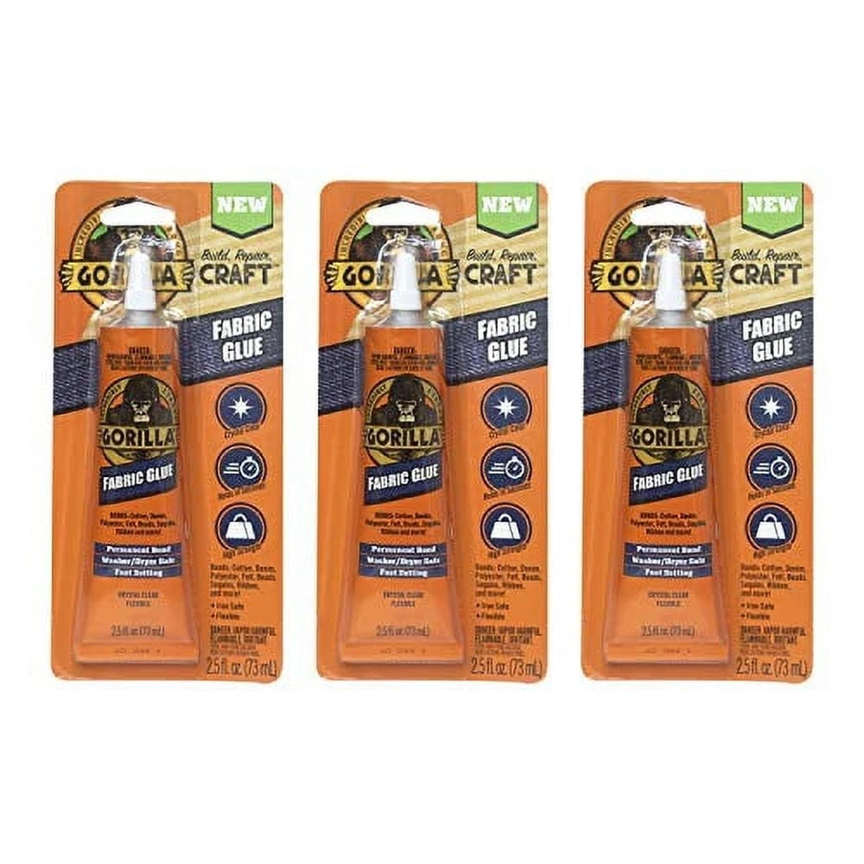 Gorilla Waterproof Glue for Fabric, Clear, 2.5 fl oz, 3 Pack