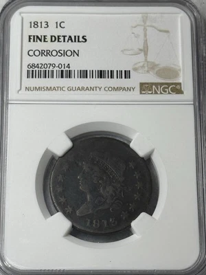 1813 Classic Head Large Cent NGC- Fine details Corrosion - Image 1 of 4