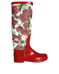 Dolce & Gabbana Rose Print Tall Rubber Boots Women Red - Bild 1 von 7