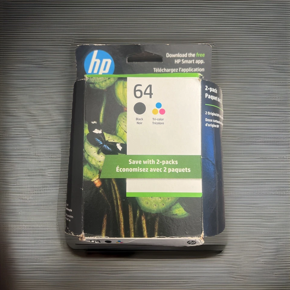 Paquete de 2 cartuchos de tinta originales HP 64 negros/tricolores, X4D92AN#140 (EXP-2026) Foto 1 de 2