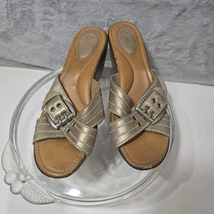 Women's Fossil Wedge Platform Leather Sandals Pewter Buckle Front Size 9.5 - Picture 1 of 8