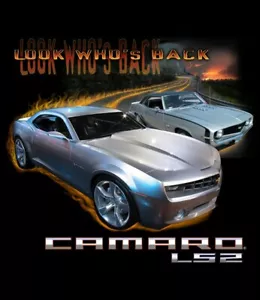 Chevrolet LS2 Look Who's Back Black T-Shirt Shirt with Silver Camaro - Large - Picture 1 of 2