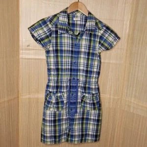 Crazy 8 Girls Blue Green Plaid Short Sleeve Cotton Dress 12 - Picture 1 of 6