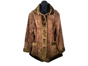 vtg Milly jeans faux suede embellished sherpa coat womens sz L brown - Picture 1 of 11