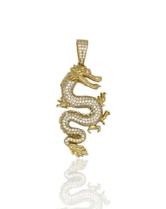Shiny Dragon Pendant With Cubic Zirconia CZ - 14k Yellow Gold - Picture 1 of 3