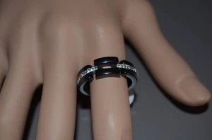 Bague céramique noir acier strass - Imagen 1 de 1