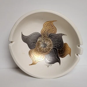 Sascha Brastoff MCM California Pottery Native Design Gold SIlver Bowl Ashtray - Picture 1 of 8