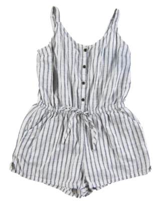 Antiguo Mono Pantalones Cortos Azul Marino 100% Algodón Blanco Azul Rayas Bolsillo XS Foto 1 de 4