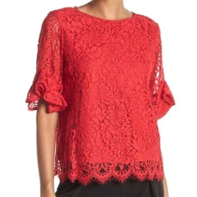 ¡Nuevo! Blusa Top Nanette Lepore Codo Volantes Mangas Ribete Vieira Dobladillo Encaje S,M Foto 1 de 4