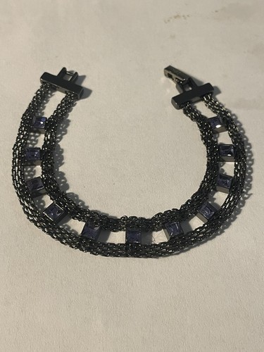 Bracciale GIVENCHY Pietre Blu Rete Metallo 7"" Firmato