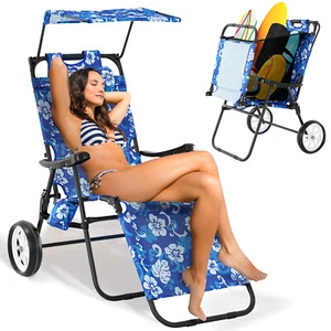 Silla de Playa Plegable 2 en 1 SLSY para Adultos, Silla de Playa Resistente con Pantalla de Toldo - Imagen 1 de 44